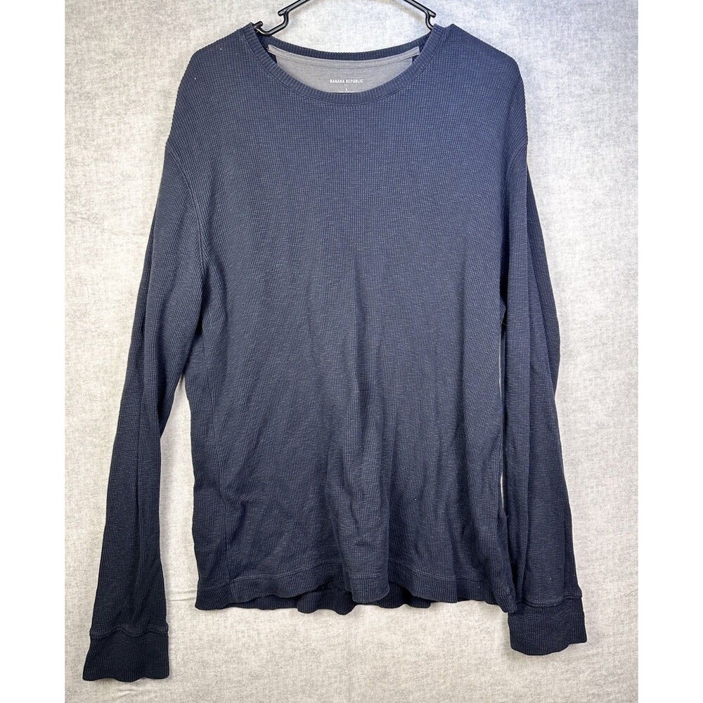 BANANA REPUBLIC Blue Crew Neck Waffle-Knit T-Shirt Mens Size Large EUC Cotton